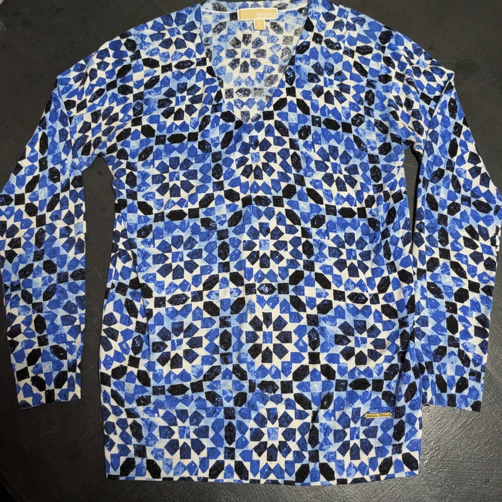 MICHAEL Michael Kors Blue and Black Patterned Top